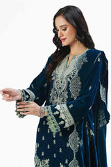 3 Piece Unstitched Embroidered Velvet Suit with Embroidered Velvet Dupatta WV-42004
