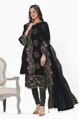 3 Piece Unstitched Embroidered Velvet Suit with Embroidered Velvet Dupatta WV-42005