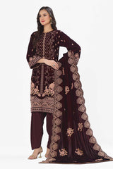 3 Piece Unstitched Embroidered Velvet Suit with Embroidered Velvet Dupatta WV-42006