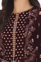 3 Piece Unstitched Embroidered Velvet Suit with Embroidered Velvet Dupatta WV-42006