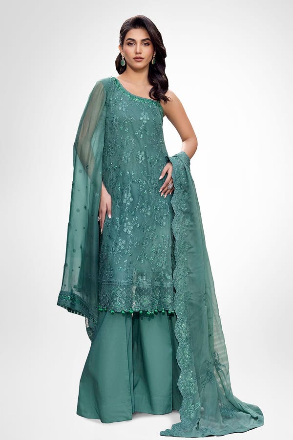 3 Piece Embroidered Chiffon Unstitched Suit with Embroidered Chiffon Dupatta FE-42025
