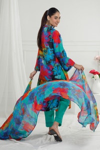 3 Piece Unstitched Printed Cotton Silk Suit with Printed Chiffon Dupatta CS-52002