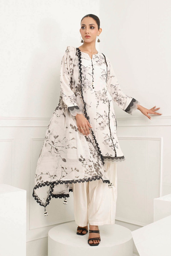 3 Piece Unstitched Printed Soya Silk Suit with Printed Chiffon Dupatta SY-52001