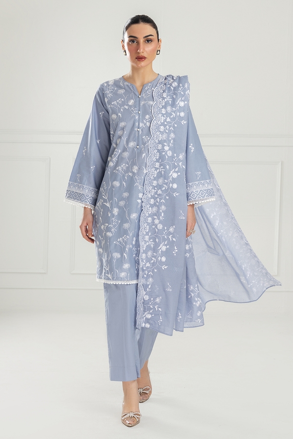 3 Piece Unstithed Embroidered Lawn Suit with Embroidered Denting Lawn Dupatta DN-52005