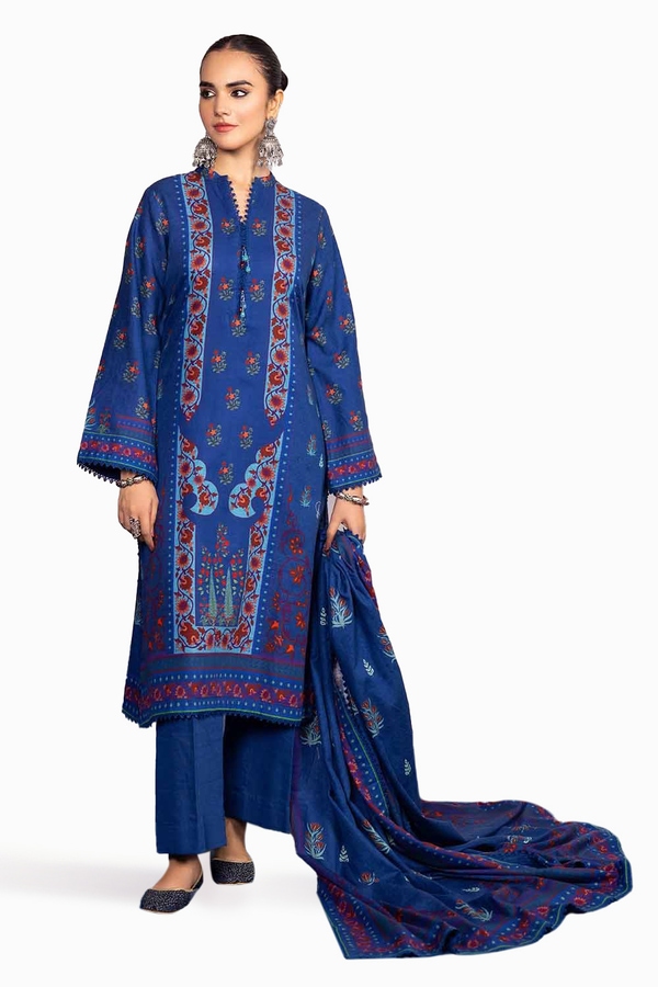 3 Piece Khaddar Printed Unstitched Suit K-32018