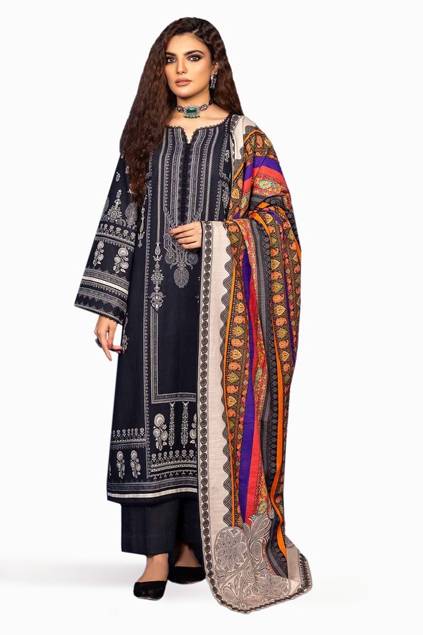 3 Piece Khaddar Printed Unstitched Suit K-32033