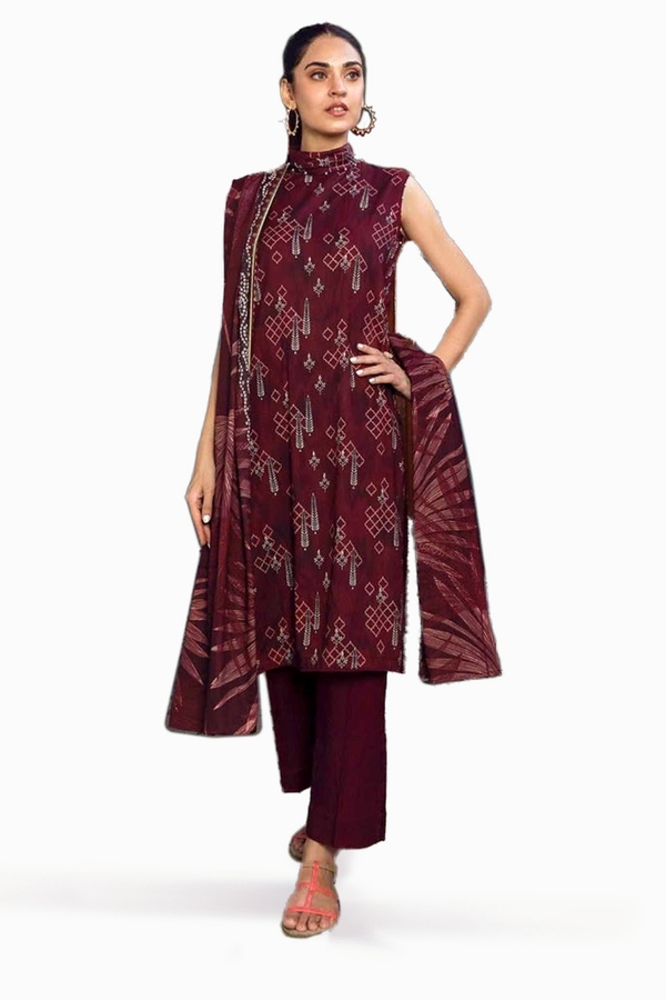 3 Piece Digital Printed Dobby Linen Uncstitched Suit LT-32013 B