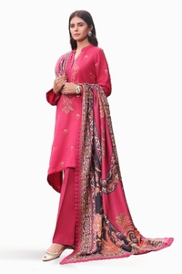 3 Piece Embroidered Acrylic Unstitched Suit with Digital Printed Acrylic Shawl AP-32010