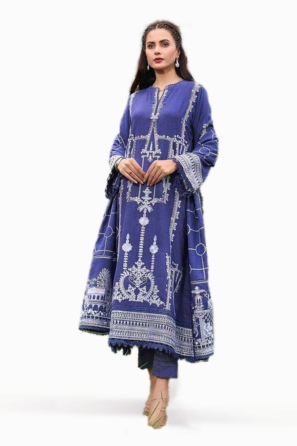 3 Piece Embroidered Dhanak Unstitched Suit DH-32001