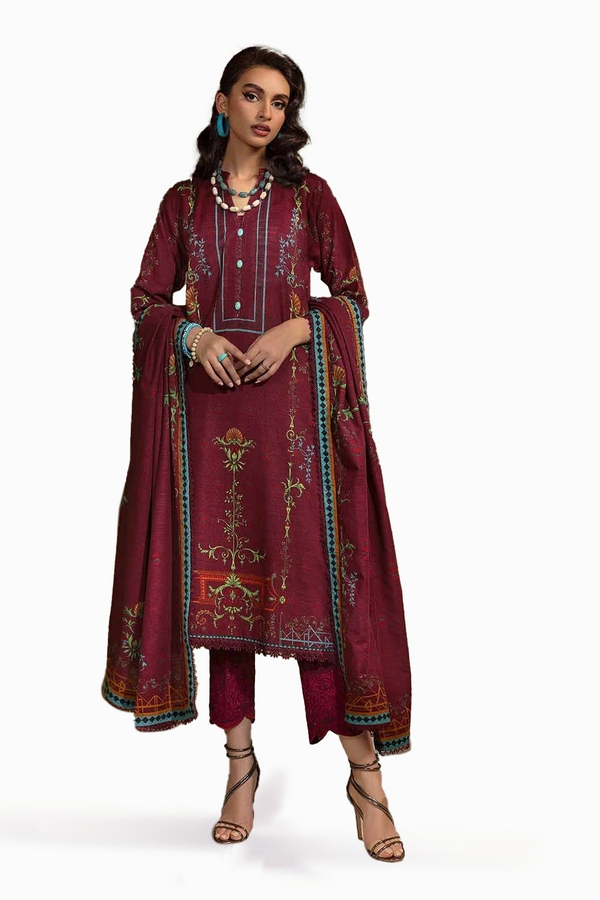 3 Piece Embroidered Khaddar Unstitched Suit with Embroidered Border K-32029