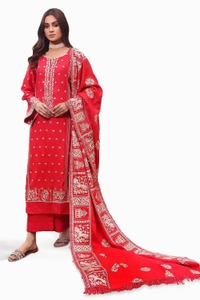 3 Piece Embroidered Raw Silk Unstitched Suit with Raw Silk Dupatta RW-32001