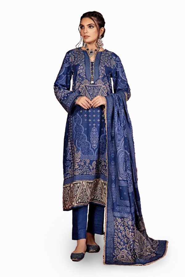 3 Piece Printed Cotton Linen Unstitched Suit K-32008