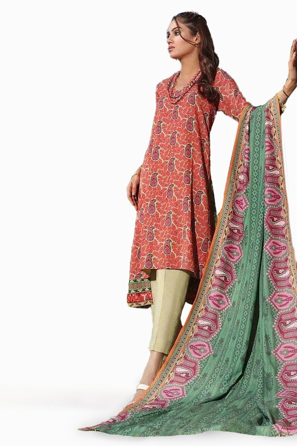 3 Piece Printed Karandi Unstitched Suit AY-32029