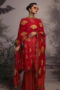 3 Piece Embroidered Gold and Lacquer Printed Lawn Suit with Cotton Net Dupatta CN-32026
