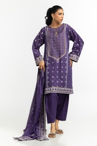 3PC Lawn Gold and Lacquer Printed Suit IUSTKSD-594