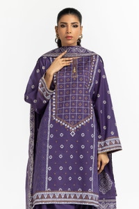 3PC Lawn Gold and Lacquer Printed Suit IUSTKSD-594