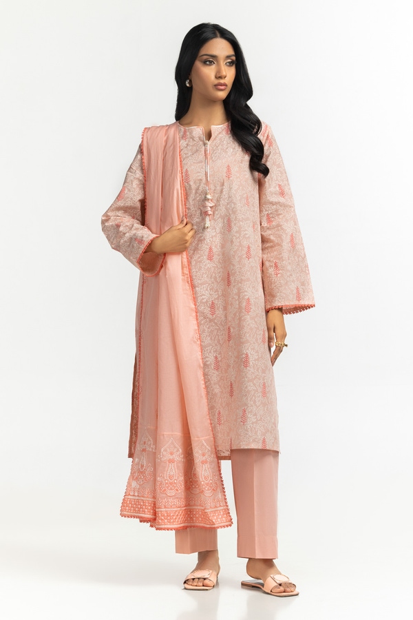3PC Lawn Lacquer Printed Suit With Embroidered IUSTKSD-537