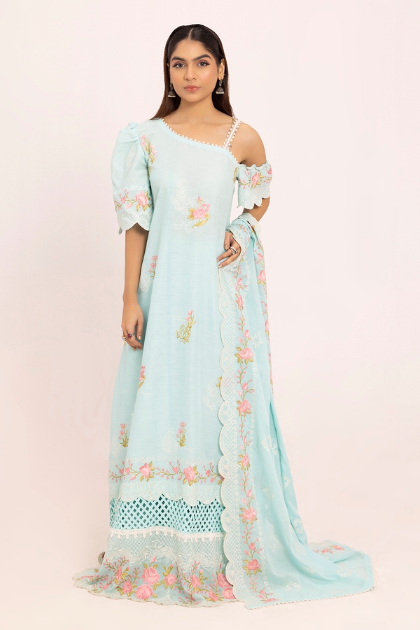 3 Piece Unstithed Embroidered Lawn Suit with Embroidered Denting Lawn Dupatta DN-52024