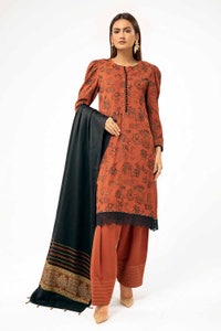 3 Piece Unstitched Embroidered Karandi Suit with Pashmina Suit AP-42001