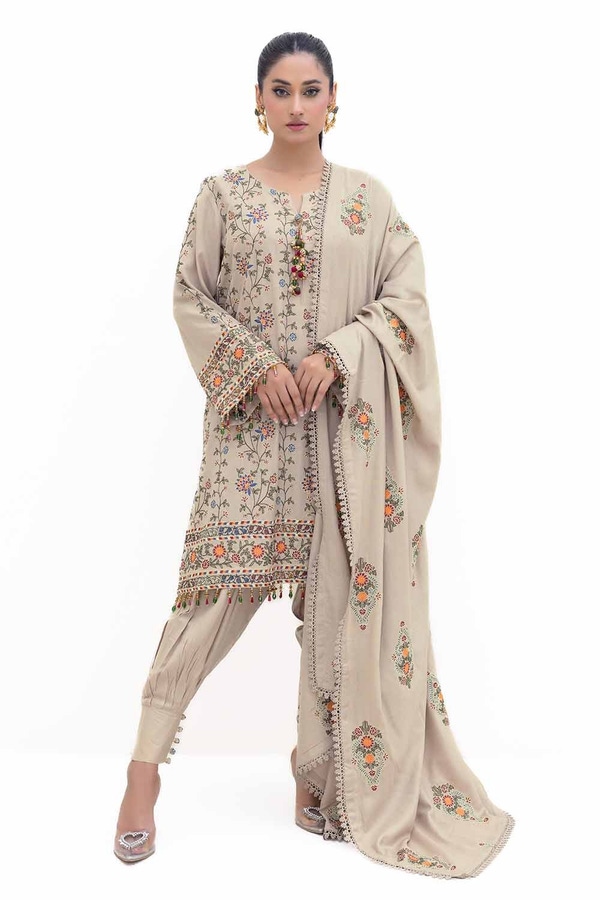 3 Piece Unstitched Embroidered Acrylic Suit with Embroidered Acrylic Dupatta AP-42007