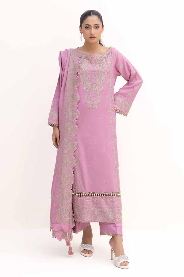 3 Piece Unstitched Embroidered Acrylic Suit with Embroidered Acrylic Dupatta AP-42008