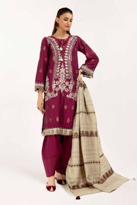 3 Piece Unstitched Embroidered Jacquard Suit with Embroidered Pashmina Dupatta AP-42019