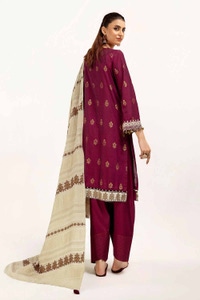 3 Piece Unstitched Embroidered Jacquard Suit with Embroidered Pashmina Dupatta AP-42019