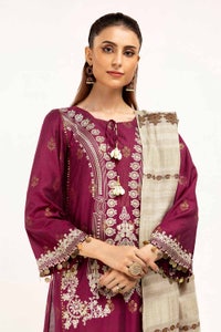 3 Piece Unstitched Embroidered Jacquard Suit with Embroidered Pashmina Dupatta AP-42019