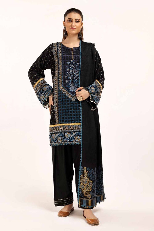 3 Piece Unstitched Embroidered Acrylic Suit with Pashmina Dupatta AP-42024