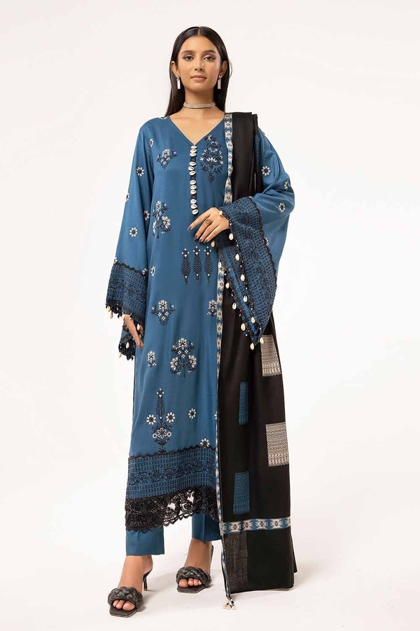 3 Piece Unstitched Embroidered Acrylic Suit with Pashmina Dupatta AP-42033