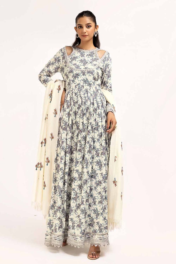 3 Piece Unstitched Printed Cotail Suit with Embroidered Acrylic Dupatta AP-42039