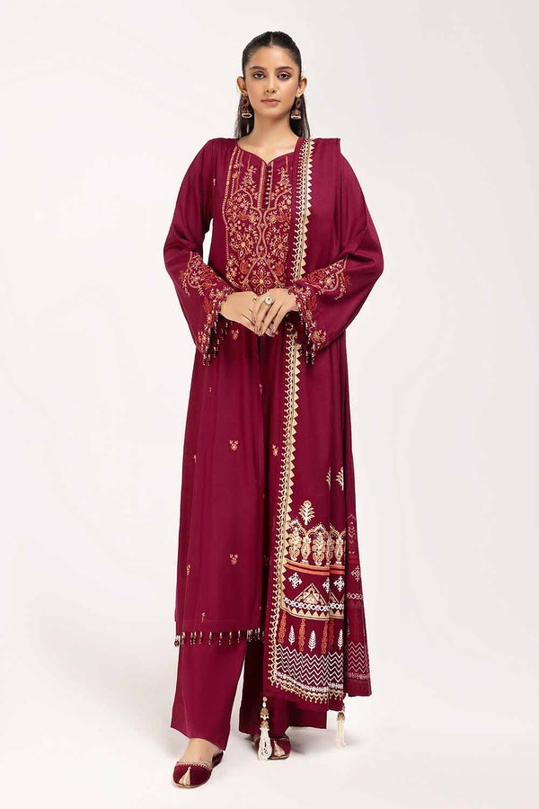 3 Piece Unstitched Embroidered Acrylic Suit with Gold and Lacquer Printed Acrylic Dupatta AP-42043