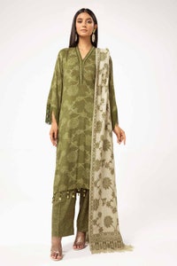 3 Piece Unstitched Printed Linen Suit with Pashmina Dupatta AP-42047