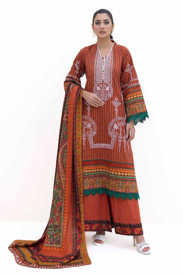 3 Piece Unstitched Embroidered Khaddar Suit with Printed Pashmina Dupatta AP-42048
