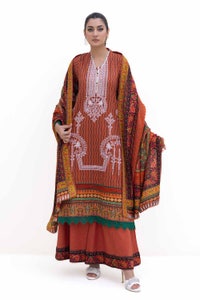 3 Piece Unstitched Embroidered Khaddar Suit with Printed Pashmina Dupatta AP-42048