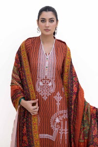 3 Piece Unstitched Embroidered Khaddar Suit with Printed Pashmina Dupatta AP-42048