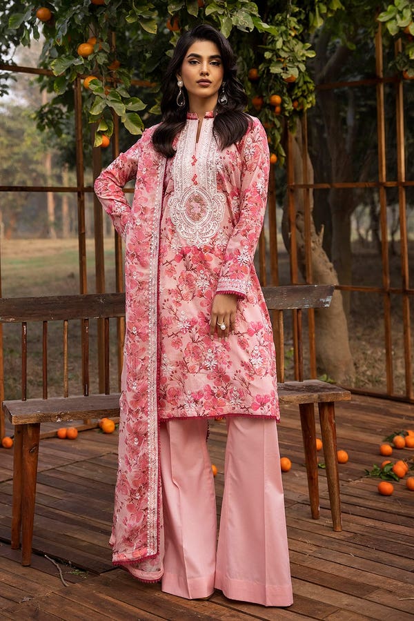 3 Piece Embroidered Printed Lawn Unstitched Suit with Embroidered Printed Chiffon Dupatta BCT-42003