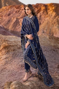 3 Piece Embroidered Printed Lawn Unstitched Suit with Gold Lacquer Printed Chiffon Dupatta BM-42006