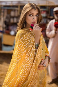 3 Piece Embroidered Printed Lawn Unstitched Suit with Gold Lacquer Printed Chiffon Dupatta BM-42007