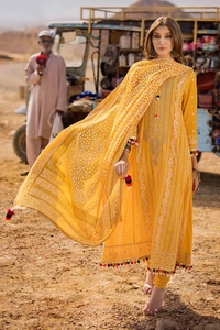 3 Piece Embroidered Printed Lawn Unstitched Suit with Gold Lacquer Printed Chiffon Dupatta BM-42007