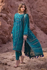 3 Piece Embroidered Printed Lawn Unstitched Suit with Gold Lacquer Printed Chiffon Dupatta BM-42009