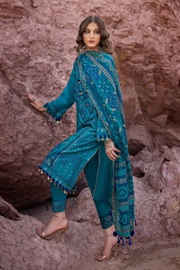 3 Piece Embroidered Printed Lawn Unstitched Suit with Gold Lacquer Printed Chiffon Dupatta BM-42009