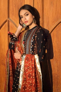 3 Piece Embroidered Printed Lawn Unstitched Suit with Gold Lacquer Printed Chiffon Dupatta BM-42011