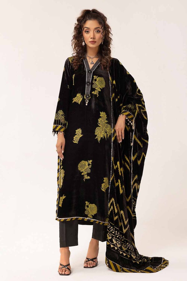 3 Piece Unstitched Burnout Velvet Suit with Diamanties Burnout Velvet Dupatta BVL-42001