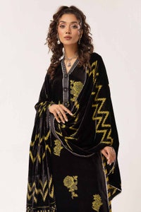 3 Piece Unstitched Burnout Velvet Suit with Diamanties Burnout Velvet Dupatta BVL-42001