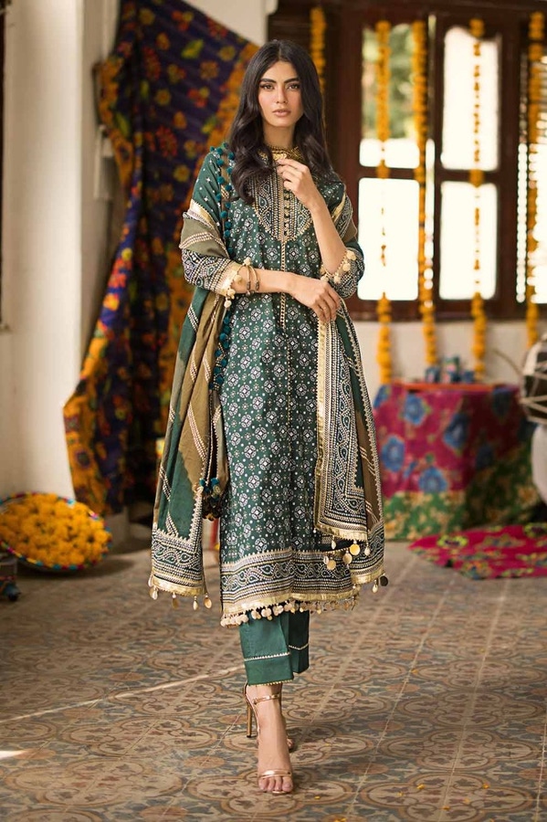 3 Piece Gold Printed Lawn Unstitched Suit CL-42003 B