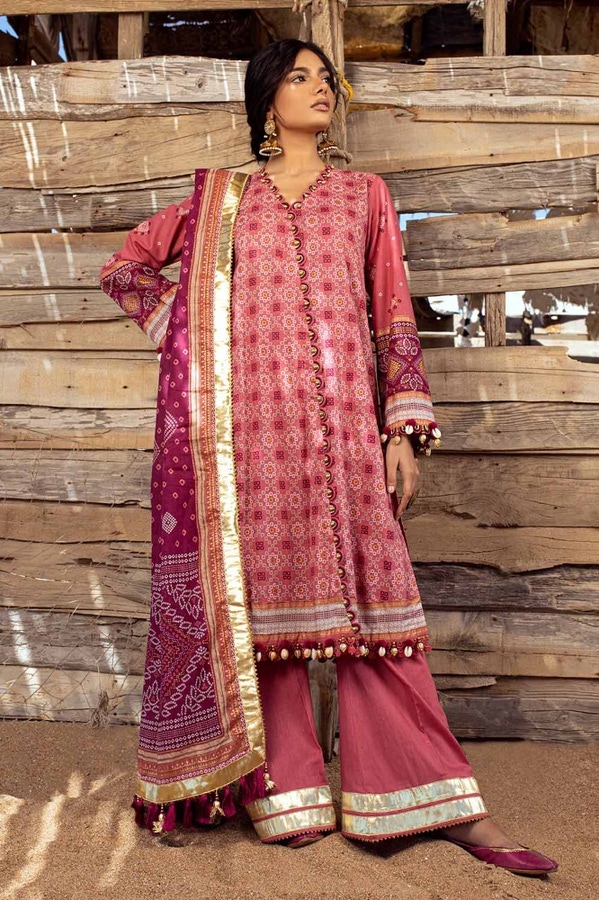 3 Piece Gold Printed Lawn Unstitched Suit CL-42032 A