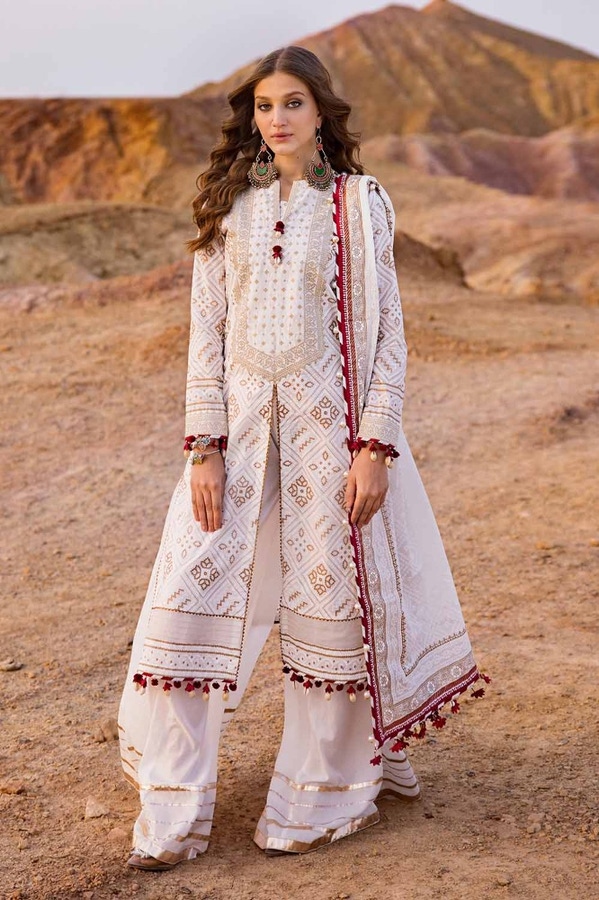 3 Piece Embroidered Gold Lacquer Printed Lawn Unstitched Suit CL-42074