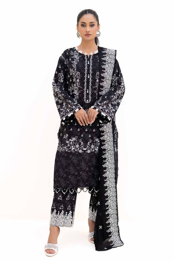 3 Piece Unstitched Printed Khaddar Suit with Embroidered Cotton Net Dupatta CN-42002