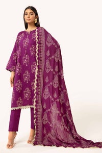 3 Piece Unstitched Printed Khaddar Suit with Embroidered Twill Cotton Linen Dupatta CV-42010